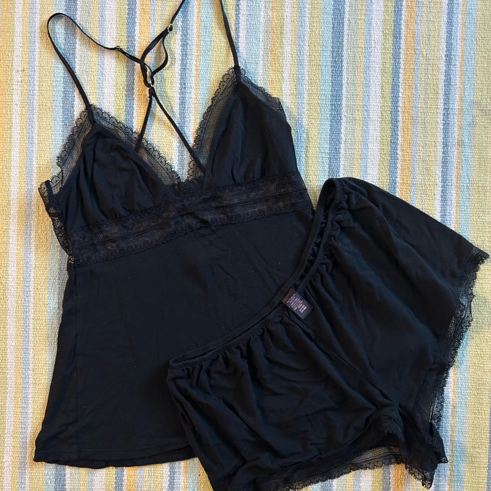 Victoria Secrect Black Lace Trim Sleepwear Set